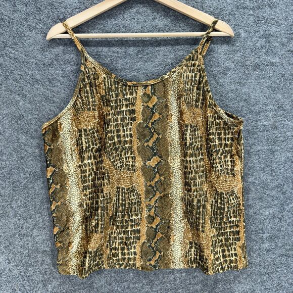Renee Lauren Top Women M Medium Brown Animal Print Sleeveless Spaghetti Strap - Picture 2 of 6
